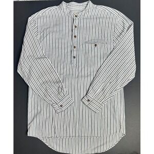 Stauer Men Grandfather Shirt Blue White pinstripe Cotton flannel Large